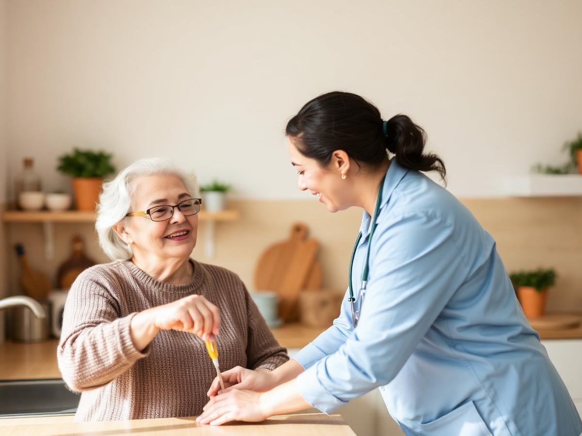 Registered NDIS Provider | A nurse provides assistance to the grandmother in home support program | Short Term Accommodation NDIS | What Is NDIS In Home Care